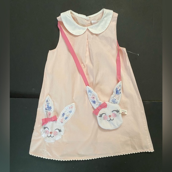 SAVANNAH Girls Spring Dress Pink Size 6 Easter Bunny Embroidered + Bunny Bag - Picture 13 of 14